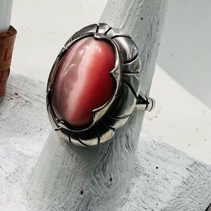 Authentic Pink Cats Eye & Sterling ring